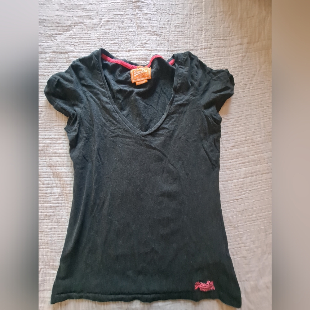 Dark Grey SuperDry V Neck T Shirt